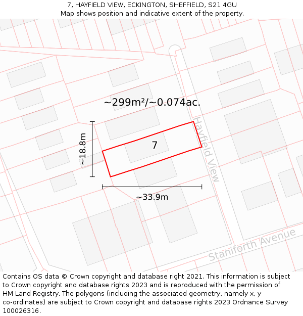 7, HAYFIELD VIEW, ECKINGTON, SHEFFIELD, S21 4GU: Plot and title map