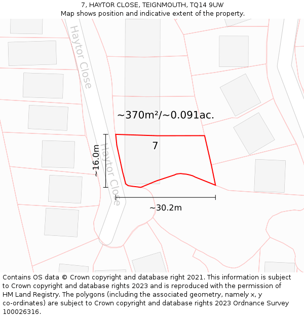 7, HAYTOR CLOSE, TEIGNMOUTH, TQ14 9UW: Plot and title map
