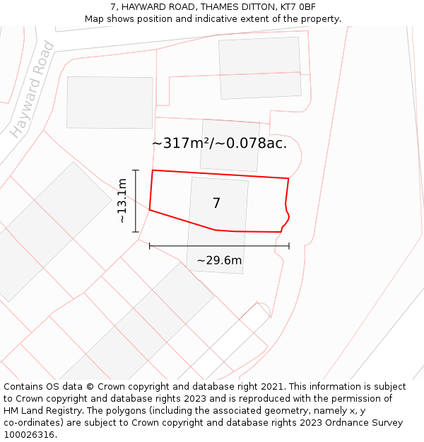 7, HAYWARD ROAD, THAMES DITTON, KT7 0BF: Plot and title map