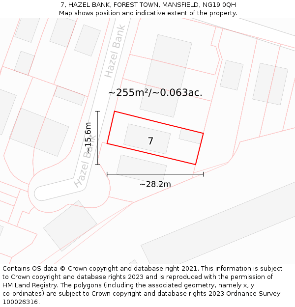 7, HAZEL BANK, FOREST TOWN, MANSFIELD, NG19 0QH: Plot and title map