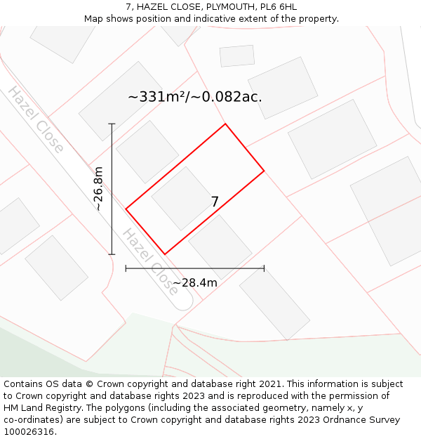 7, HAZEL CLOSE, PLYMOUTH, PL6 6HL: Plot and title map