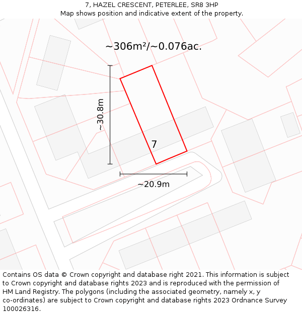 7, HAZEL CRESCENT, PETERLEE, SR8 3HP: Plot and title map