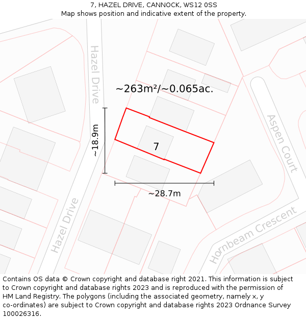 7, HAZEL DRIVE, CANNOCK, WS12 0SS: Plot and title map