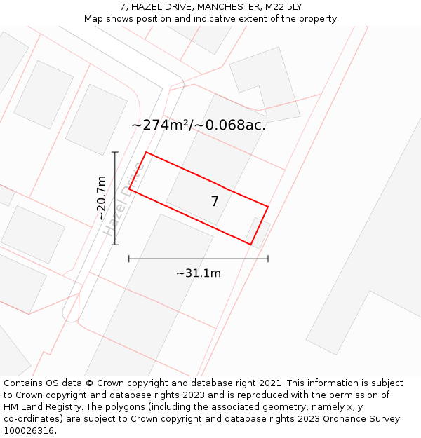 7, HAZEL DRIVE, MANCHESTER, M22 5LY: Plot and title map