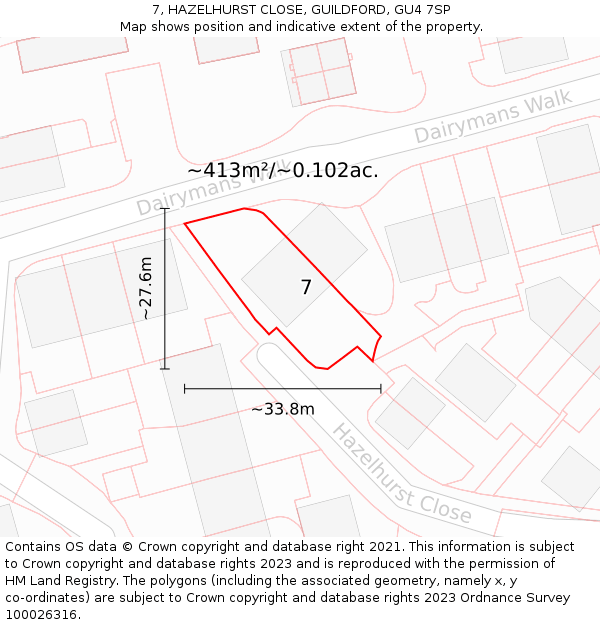 7, HAZELHURST CLOSE, GUILDFORD, GU4 7SP: Plot and title map