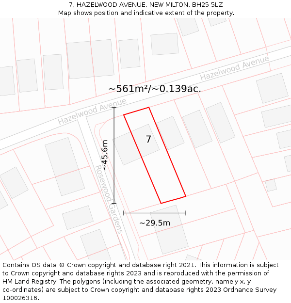 7, HAZELWOOD AVENUE, NEW MILTON, BH25 5LZ: Plot and title map