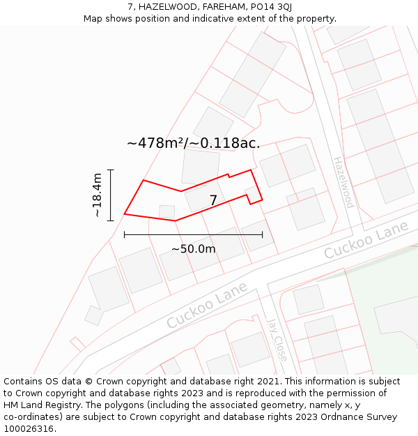 7, HAZELWOOD, FAREHAM, PO14 3QJ: Plot and title map