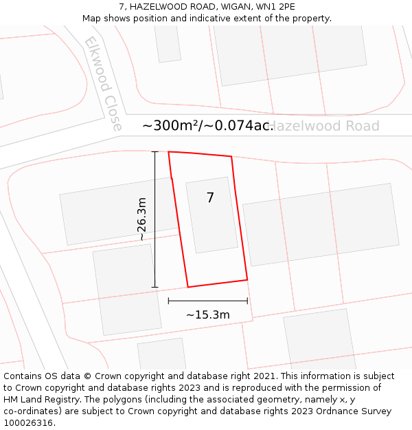 7, HAZELWOOD ROAD, WIGAN, WN1 2PE: Plot and title map