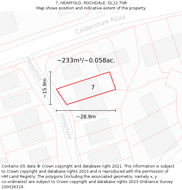 7, HEAPFOLD, ROCHDALE, OL12 7NR: Plot and title map