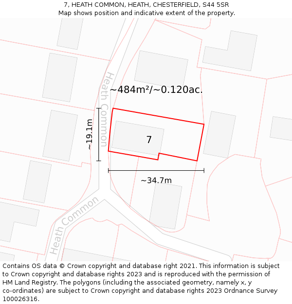 7, HEATH COMMON, HEATH, CHESTERFIELD, S44 5SR: Plot and title map