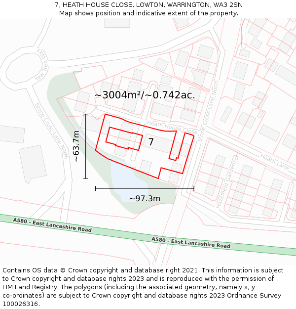 7, HEATH HOUSE CLOSE, LOWTON, WARRINGTON, WA3 2SN: Plot and title map