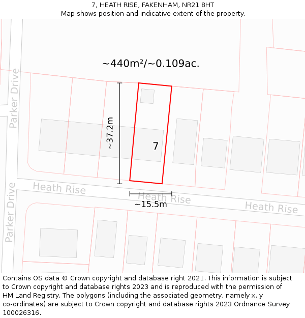7, HEATH RISE, FAKENHAM, NR21 8HT: Plot and title map