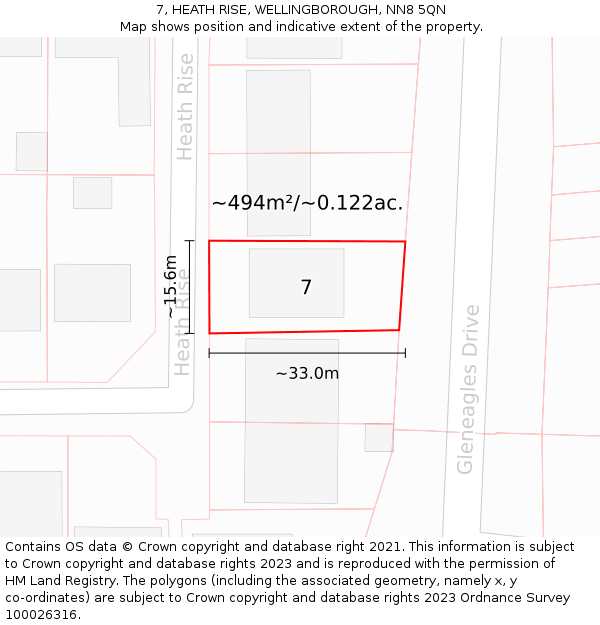 7, HEATH RISE, WELLINGBOROUGH, NN8 5QN: Plot and title map