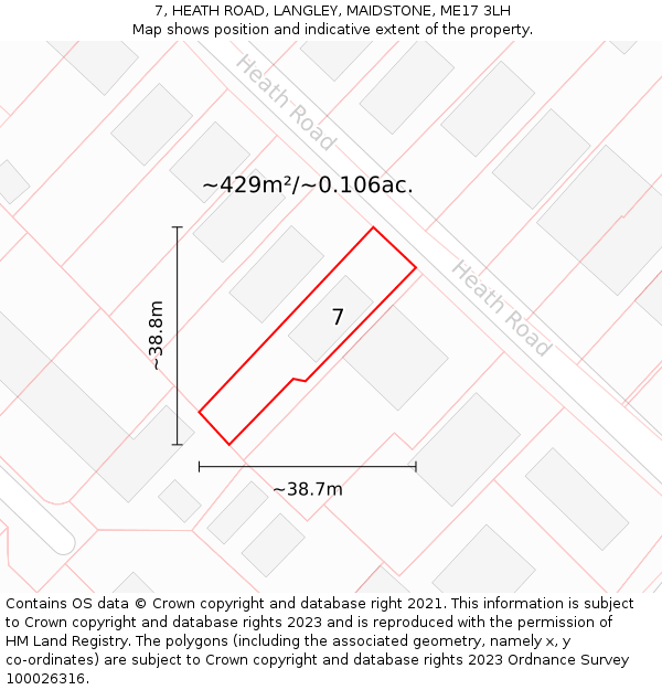 7, HEATH ROAD, LANGLEY, MAIDSTONE, ME17 3LH: Plot and title map