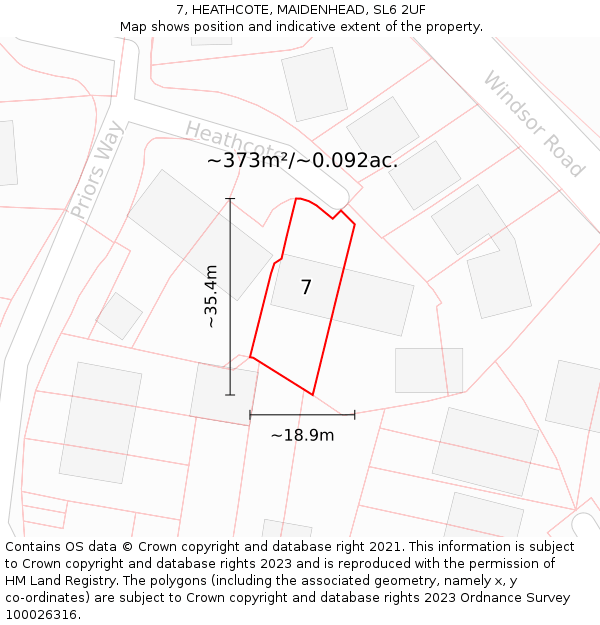 7, HEATHCOTE, MAIDENHEAD, SL6 2UF: Plot and title map