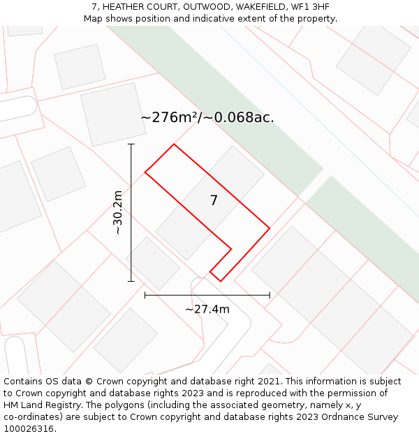 7, HEATHER COURT, OUTWOOD, WAKEFIELD, WF1 3HF: Plot and title map