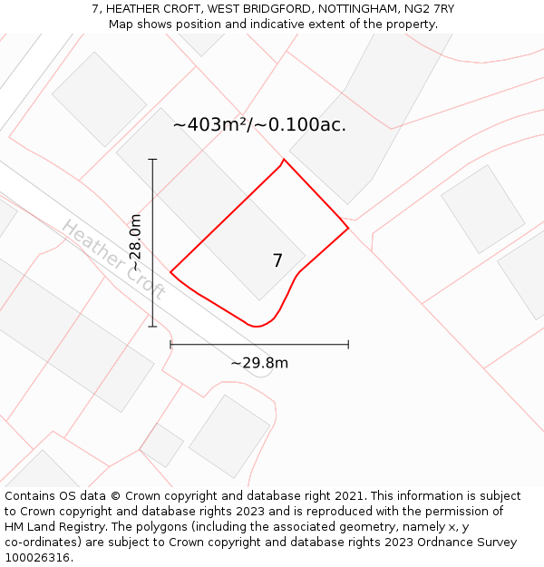 7, HEATHER CROFT, WEST BRIDGFORD, NOTTINGHAM, NG2 7RY: Plot and title map