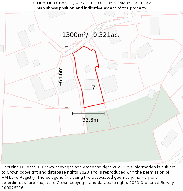 7, HEATHER GRANGE, WEST HILL, OTTERY ST MARY, EX11 1XZ: Plot and title map