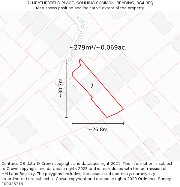 7, HEATHERFIELD PLACE, SONNING COMMON, READING, RG4 9EQ: Plot and title map