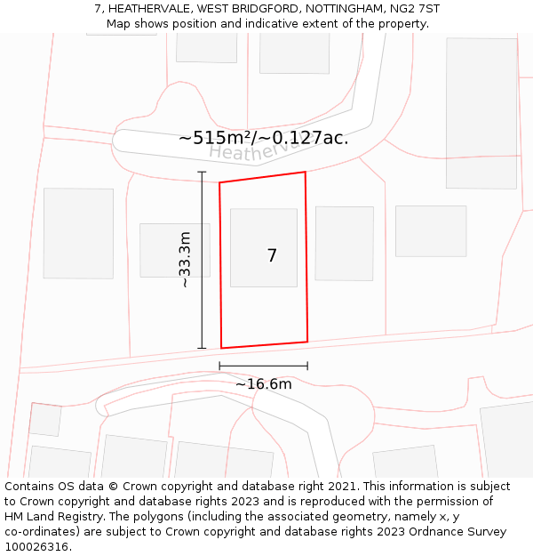 7, HEATHERVALE, WEST BRIDGFORD, NOTTINGHAM, NG2 7ST: Plot and title map