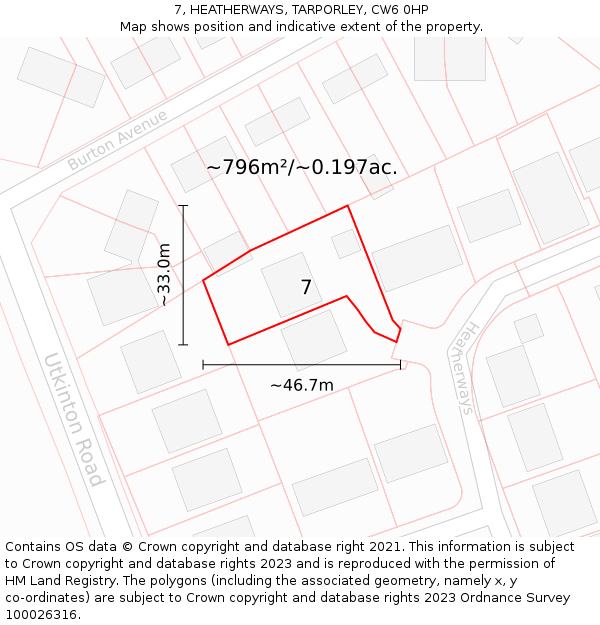 7, HEATHERWAYS, TARPORLEY, CW6 0HP: Plot and title map