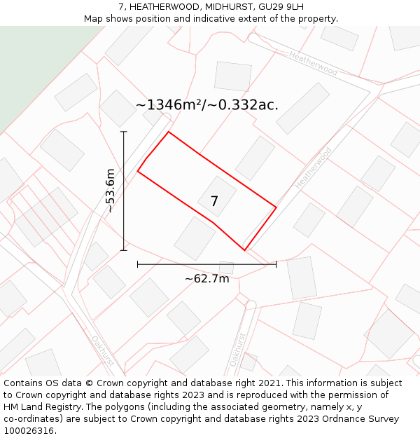 7, HEATHERWOOD, MIDHURST, GU29 9LH: Plot and title map