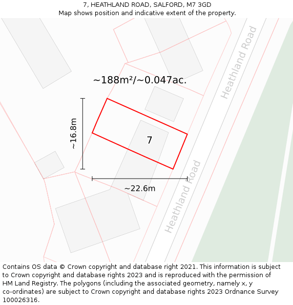 7, HEATHLAND ROAD, SALFORD, M7 3GD: Plot and title map