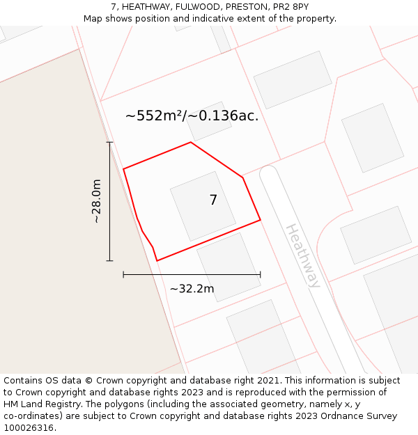 7, HEATHWAY, FULWOOD, PRESTON, PR2 8PY: Plot and title map