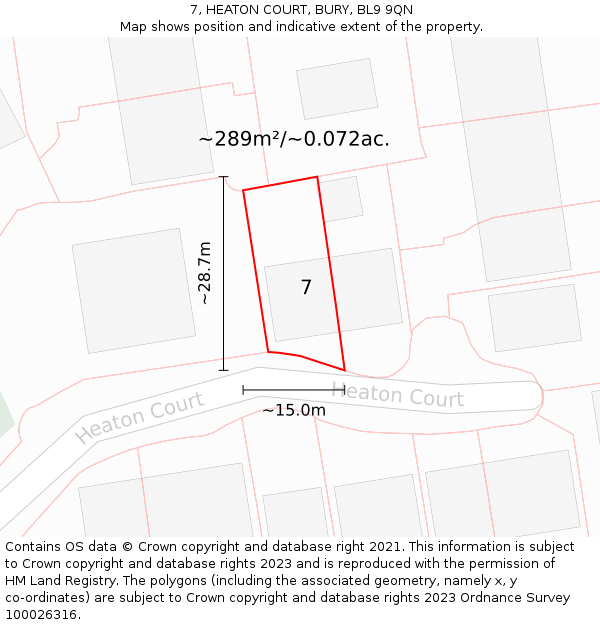 7, HEATON COURT, BURY, BL9 9QN: Plot and title map