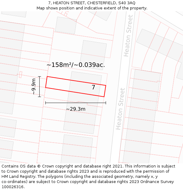 7, HEATON STREET, CHESTERFIELD, S40 3AQ: Plot and title map