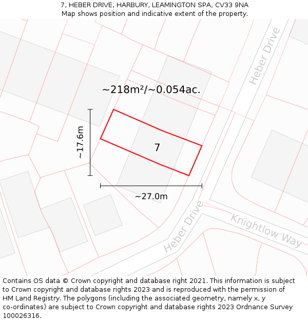 7, HEBER DRIVE, HARBURY, LEAMINGTON SPA, CV33 9NA: Plot and title map