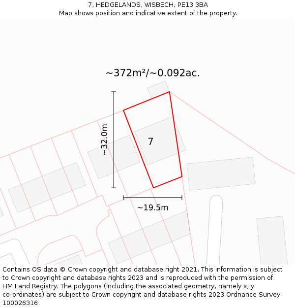 7, HEDGELANDS, WISBECH, PE13 3BA: Plot and title map