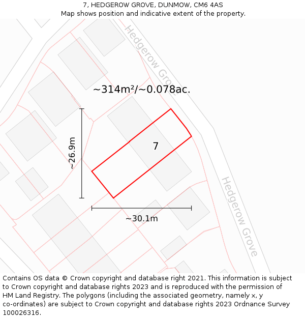 7, HEDGEROW GROVE, DUNMOW, CM6 4AS: Plot and title map