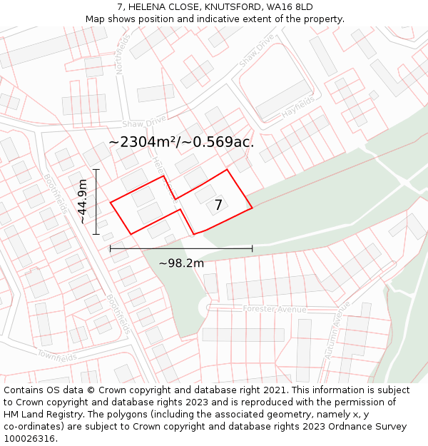 7, HELENA CLOSE, KNUTSFORD, WA16 8LD: Plot and title map