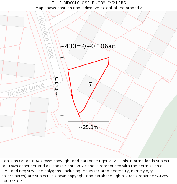 7, HELMDON CLOSE, RUGBY, CV21 1RS: Plot and title map