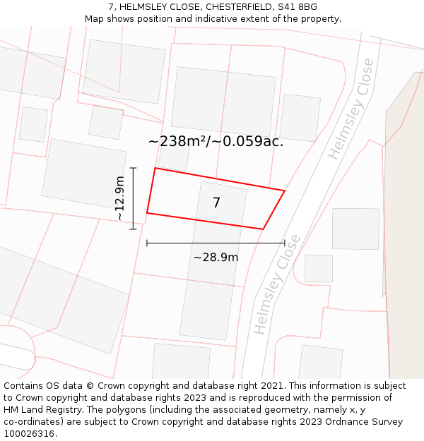 7, HELMSLEY CLOSE, CHESTERFIELD, S41 8BG: Plot and title map