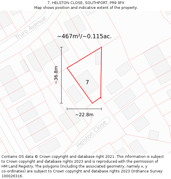 7, HELSTON CLOSE, SOUTHPORT, PR9 9FX: Plot and title map