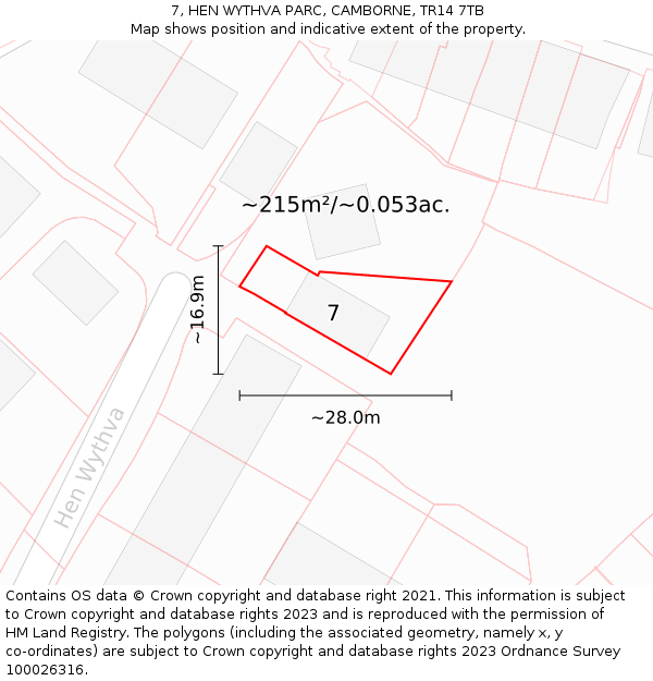 7, HEN WYTHVA PARC, CAMBORNE, TR14 7TB: Plot and title map