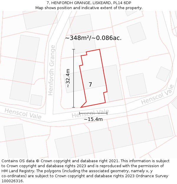 7, HENFORDH GRANGE, LISKEARD, PL14 6DP: Plot and title map