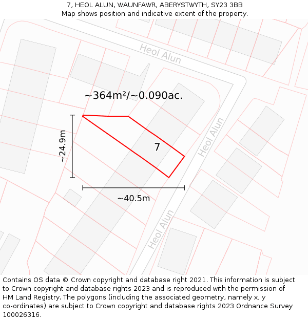 7, HEOL ALUN, WAUNFAWR, ABERYSTWYTH, SY23 3BB: Plot and title map