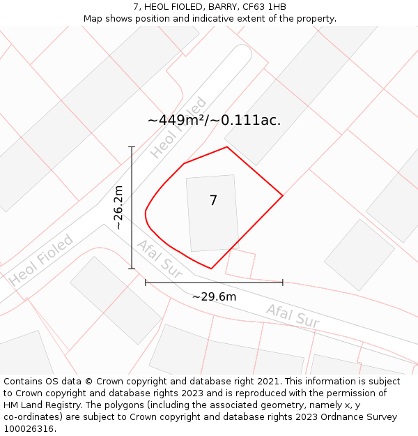 7, HEOL FIOLED, BARRY, CF63 1HB: Plot and title map