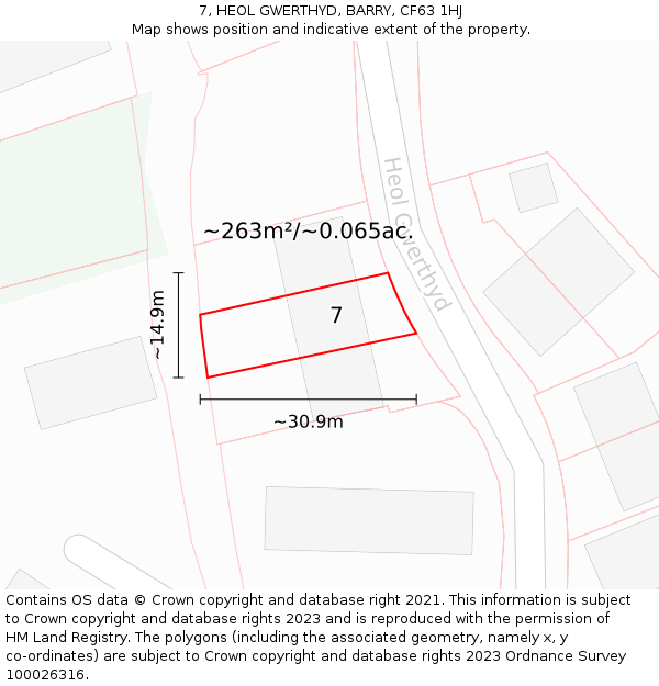 7, HEOL GWERTHYD, BARRY, CF63 1HJ: Plot and title map