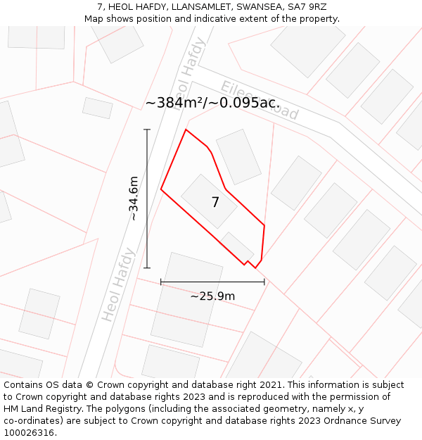 7, HEOL HAFDY, LLANSAMLET, SWANSEA, SA7 9RZ: Plot and title map