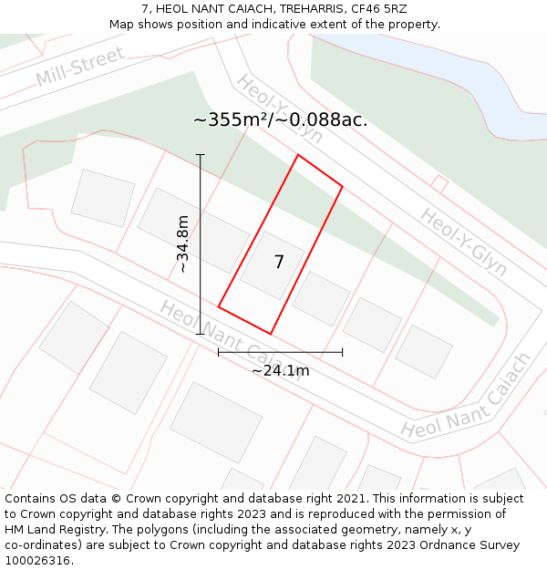 7, HEOL NANT CAIACH, TREHARRIS, CF46 5RZ: Plot and title map