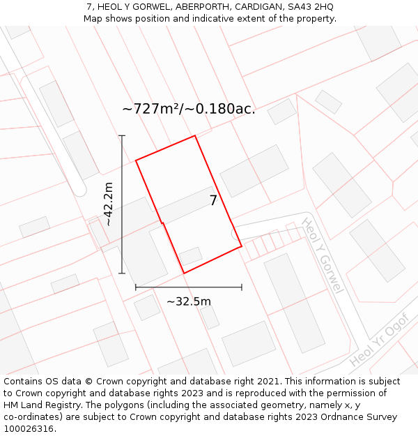 7, HEOL Y GORWEL, ABERPORTH, CARDIGAN, SA43 2HQ: Plot and title map