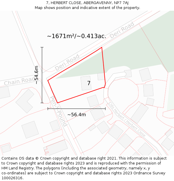 7, HERBERT CLOSE, ABERGAVENNY, NP7 7AJ: Plot and title map