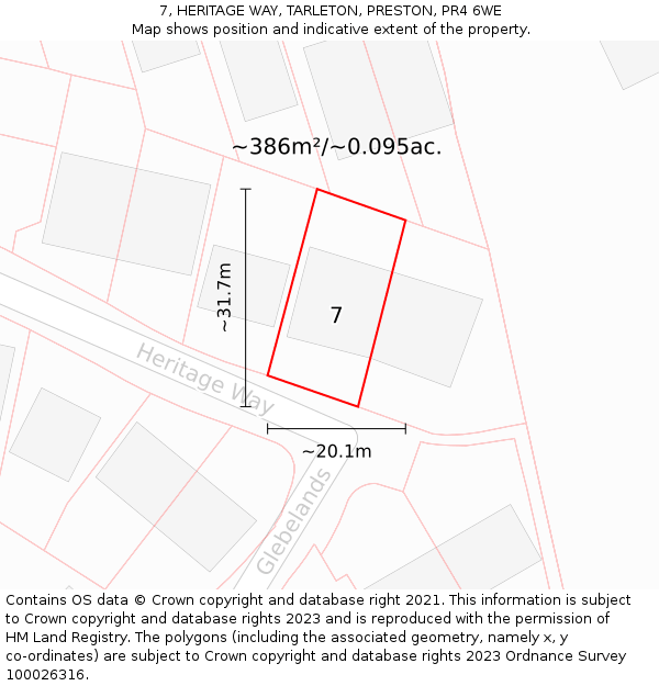 7, HERITAGE WAY, TARLETON, PRESTON, PR4 6WE: Plot and title map