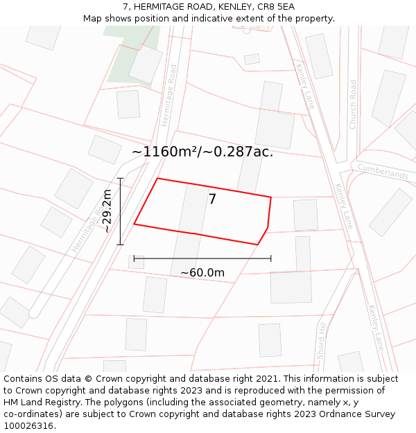 7, HERMITAGE ROAD, KENLEY, CR8 5EA: Plot and title map