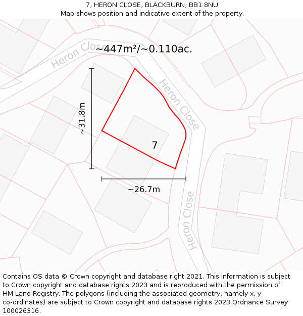 7, HERON CLOSE, BLACKBURN, BB1 8NU: Plot and title map