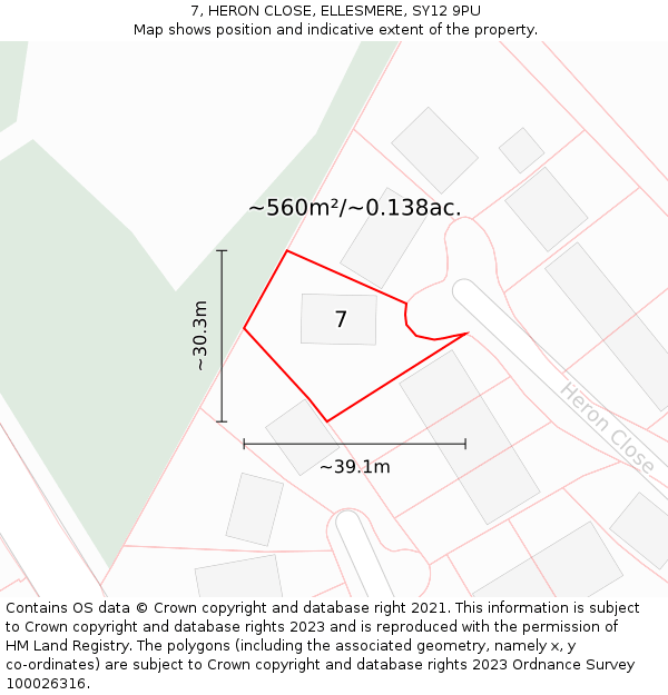 7, HERON CLOSE, ELLESMERE, SY12 9PU: Plot and title map